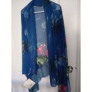 Peppermint Bay Tropical Pareo Wrap Scarf 40 x 64 Blue Hibiscus Beach Sarong‎